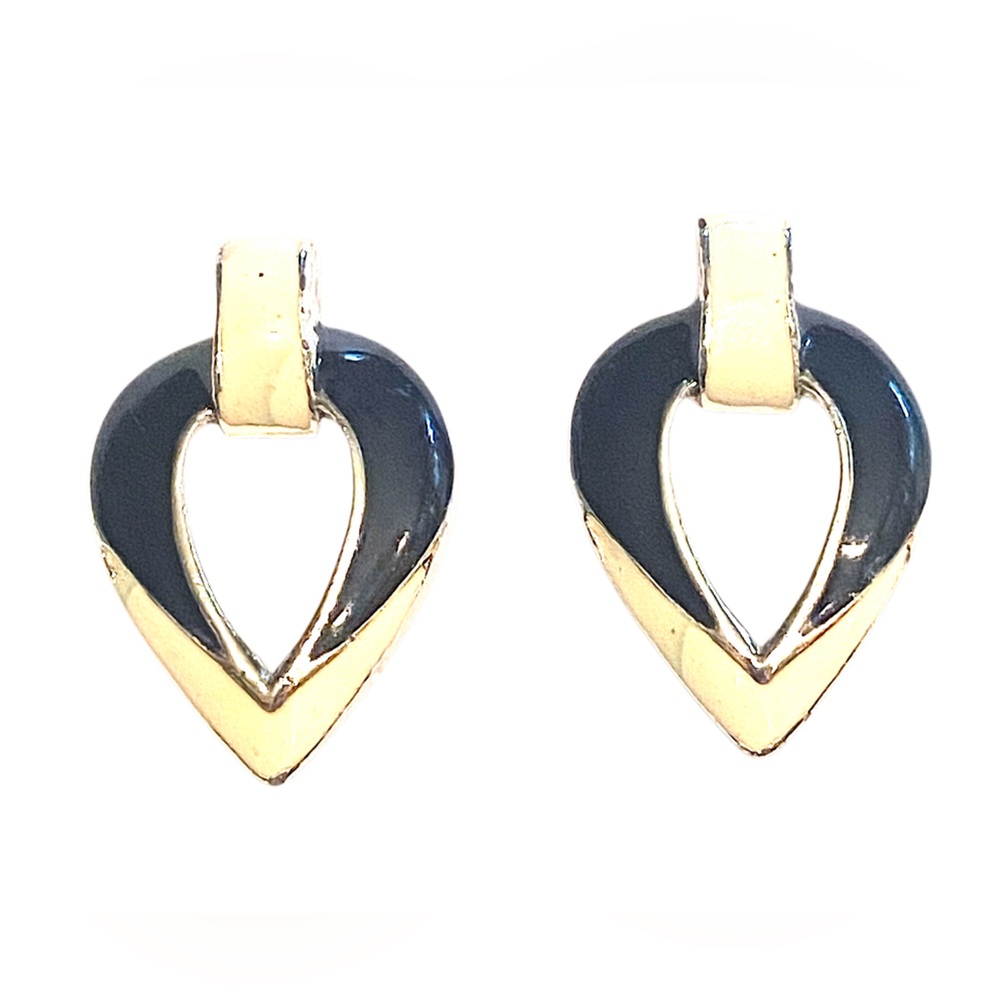 Vintage Navy Blue White Earrings